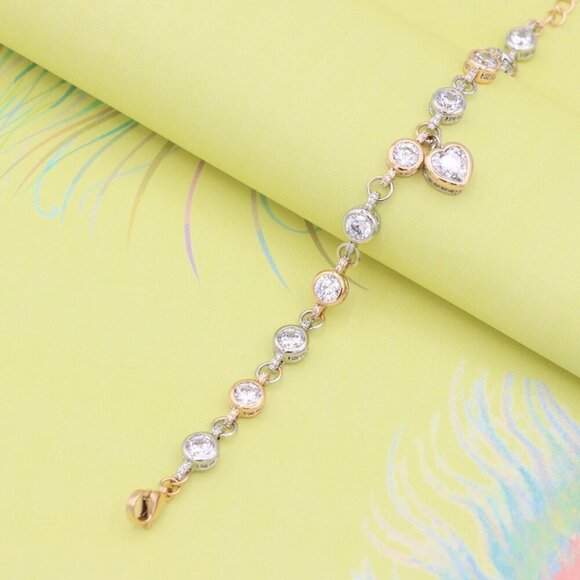 "Heart Charm Rose Gold+Silver Bracelet with Sparkling Crystals, XPBL0797 - Picture 3 of 12